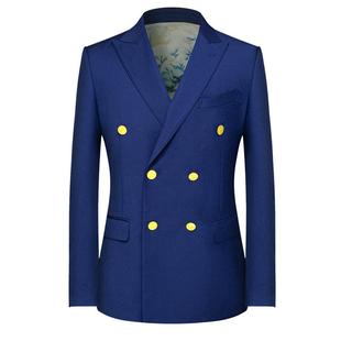 本派西装外套男双排扣戗驳领高定羊毛西服Blazer海军蓝布雷泽西装