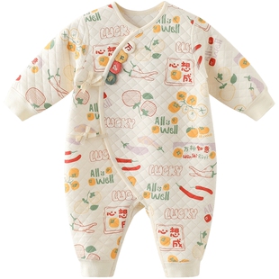 婴儿连体衣春秋季绑带和尚服新生儿夹丝哈衣爬服中国风宝宝衣服