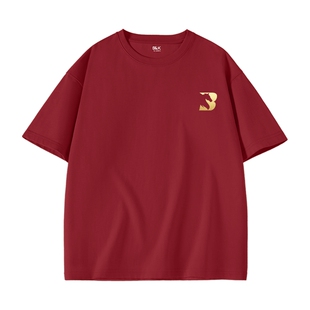 班尼路S&K男士纯棉打底衫春季2026年新年枣红色金马贺岁短袖t恤A