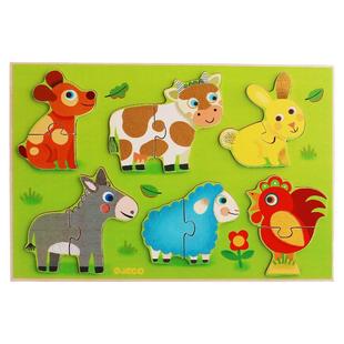 Djeco农场动物手抓板认知拼图木质益智宝宝早教蒙氏低幼嵌板1-2岁