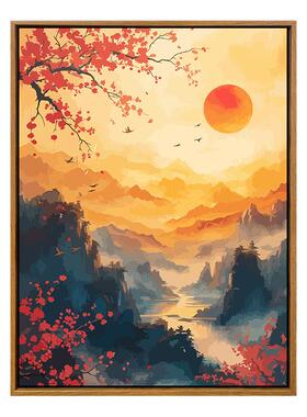 中式古风山水数字油彩画diy