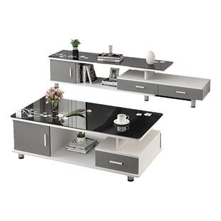 电视柜茶几组合简约现代客厅家用岩板落地玻璃伸缩电视机柜小户型