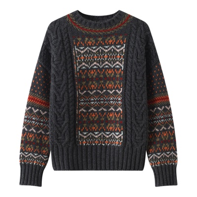 圆领提花复古设计感山羊绒衫女