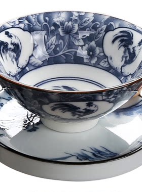 复古青花圆形白瓷日式功夫茶具