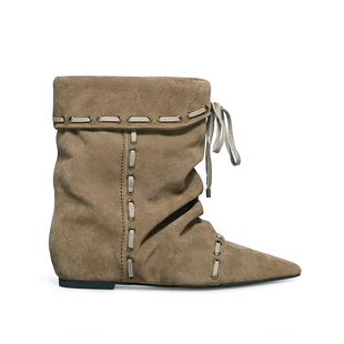 董生活推荐unfolio25新款堆叠感踝靴游牧风尖头短靴堆堆靴子女