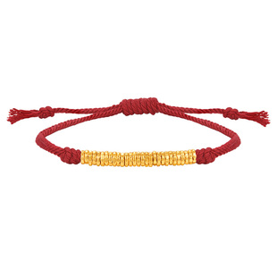 明牌珠宝古法黄金盘缠金手串 碎金子编绳手链足金转运珠AFK0344