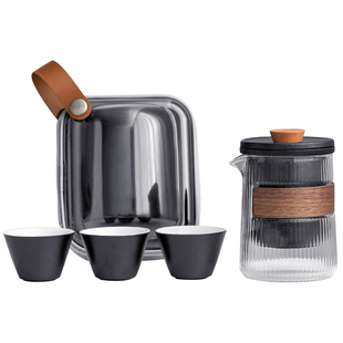 泥印高端户外玻璃旅行茶具便携式收纳包单人整套定制logo伴手礼品