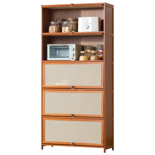 厨房用品收纳柜落地多层碗柜客厅阳台置物架带门储物柜放藤编书柜