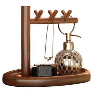 实木钥匙收纳玄关摆件装饰托盘入户桌面置物架首饰挂架手串展示架