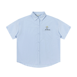 RTHEONES潮牌口袋小狗短袖衬衣女纯棉夏季新款空松百搭衬衫