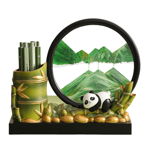 创意中国风熊猫笔筒办公室桌面流沙画摆件送朋友闺蜜礼物高档实用