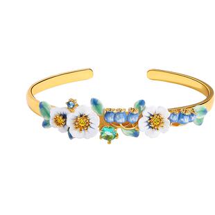 手工珐琅蓝莓果花朵镀18K金手镯女春夏轻奢小众设计感精致手饰品