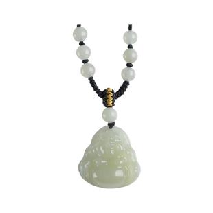 正品原创天然和田玉吊坠女弥勒佛大肚笑佛项链玉佛玉石玉佩佛公