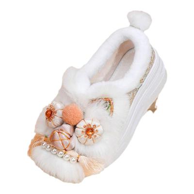 软底手工粉色绣花公主单鞋中国风