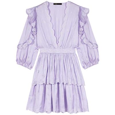 Maje优雅紫色花边领收腰连衣裙