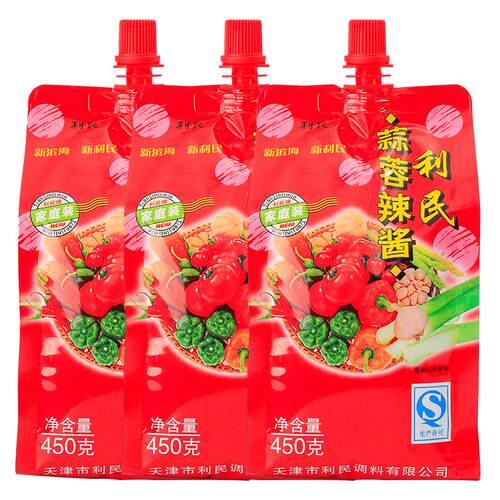 天津利民蒜蓉辣酱450g多袋蒜蓉辣椒酱烧烤酱下饭菜调味拌饭拌面酱