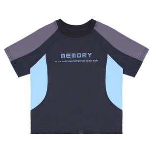 memoryin童装短袖T恤两个小朋友运动风字母印花撞色插肩袖圆领T恤