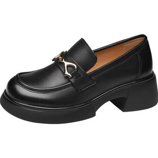 金猴女鞋春秋季新款真皮软底乐福鞋厚底舒适通勤单鞋时尚小皮鞋