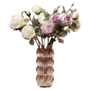 琥珀加厚水晶玻璃花瓶钻石格水养鲜切花玫瑰百合餐桌客厅摆件