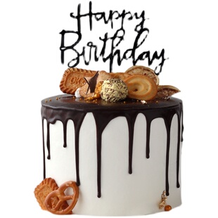 新款亚克力蛋糕装饰插件插牌配件加厚款简约金色HB插卡用品10个装