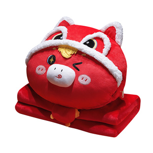 国潮醒师马抱枕被子两用毯子三合一办公室午睡枕头汽车专用靠垫被