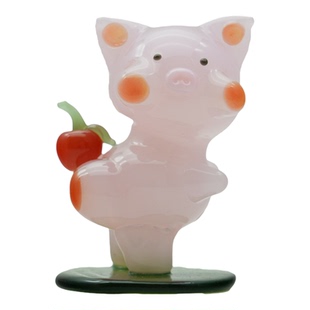 淄博琉璃手作顶苹果的翘臀猪车载桌面摆件创意俏皮小猪装饰品礼物