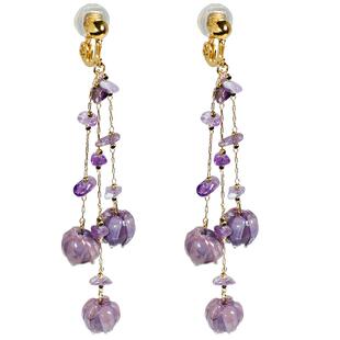 仙气紫色蔓藤花无耳洞法式捏捏夹森系长款925银耳钩耳环女耳饰