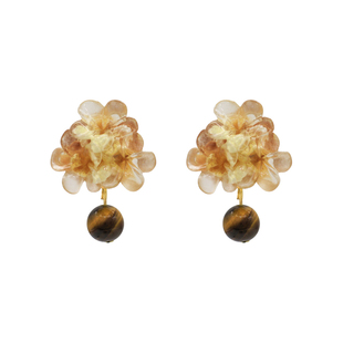 「花漾虎睛」秋冬高级感花朵耳钉蚊香盘耳夹无耳洞虎眼石耳环耳饰