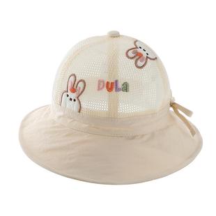 婴儿防晒帽子夏季韩版可爱小兔子遮阳帽女童宝宝渔夫帽网眼太阳帽