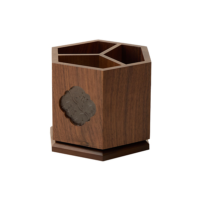 梵瀚 黑胡桃木旋转笔筒桌面复古木质大容量收纳筒国风实木收纳盒