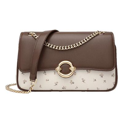 稻草人时尚撞色老花包单肩斜挎包