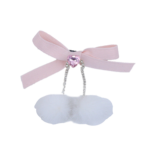 甜美超仙粉色蝴蝶结水貂毛毛球流苏发夹女童发饰精致洋气夹子发卡