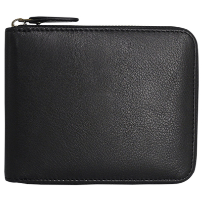 头层牛皮拉链短款零钱包