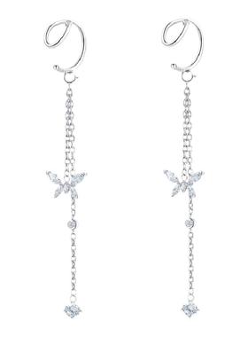 纯银蝴蝶长款链条无耳洞戒指