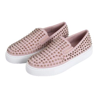CHRISTIAN LOUBOUTIN 女士羊皮革铆钉无扣便鞋平底鞋银泰 301574
