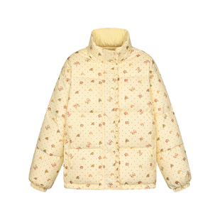 BETWEENAND 冬季原创手绘面包小熊满印波点三防羽绒服女90白鸭绒