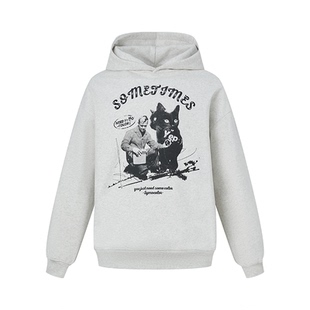 SYMOCOLOR 猫猫标语人像连帽卫衣美式休闲帽衫街头风春秋潮牌外套