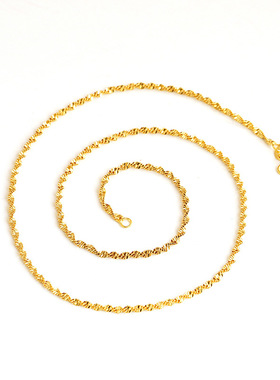 沙金项链女 经典个性百搭细款项链 金色水波纹项链女ins久不掉色
