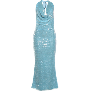 #Sisjuly#纯欲绝美人鱼眼泪亮片礼服 荡领露背性感挂脖连衣裙女秋