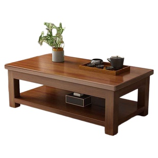 新中式实木茶几现代简约原木茶台双层方形桌子小户型家用客厅茶桌