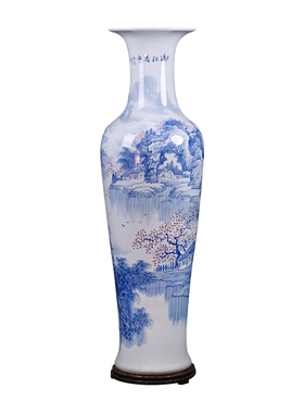 景德镇陶瓷手绘青花山水大花瓶客厅酒店公司开业落地摆件乔迁送礼