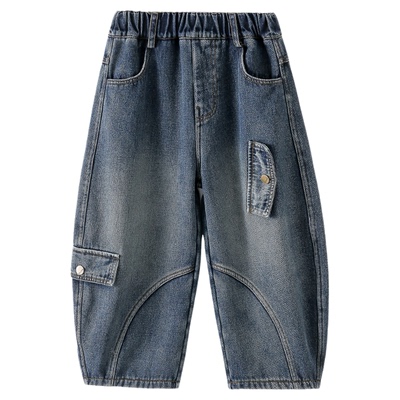 男童加绒牛仔裤2025秋冬新款儿童加绒加厚一体绒休闲长裤子冬装