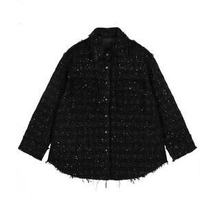 JNBY/江南布衣秋冬羽绒服衬衫领复古小香风珠片花呢5O0C15360