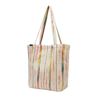 星期六彩虹条纹帆布托特包2025新款单肩包立体刺绣手提包通勤女包
