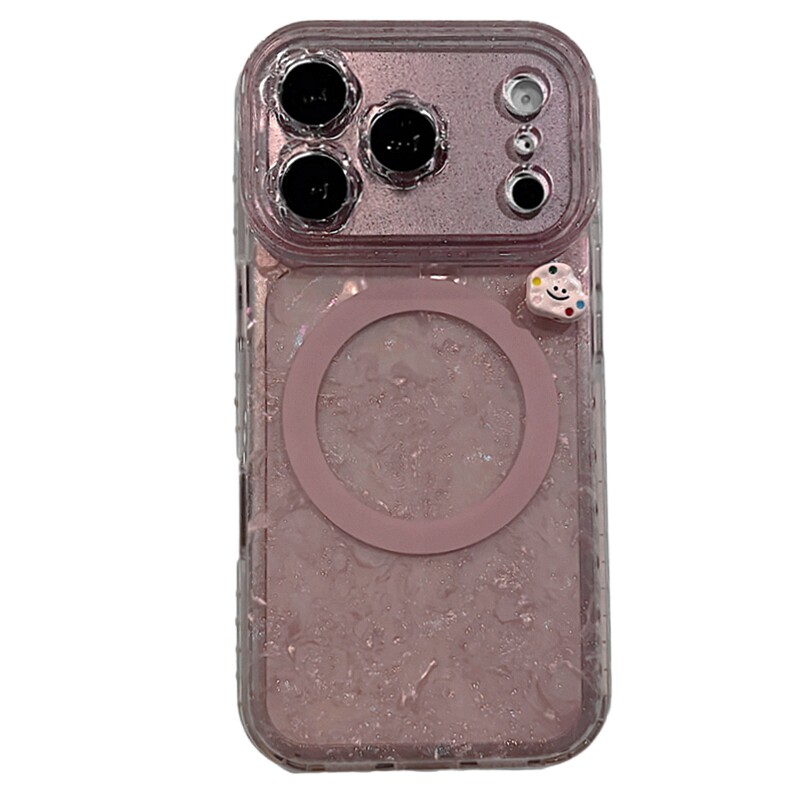 适用苹果系列iPhone17新款手机壳13pro/16promax个性鎏金彩贝白色15pro/14promax全包花朵镜框磁吸网红保护套