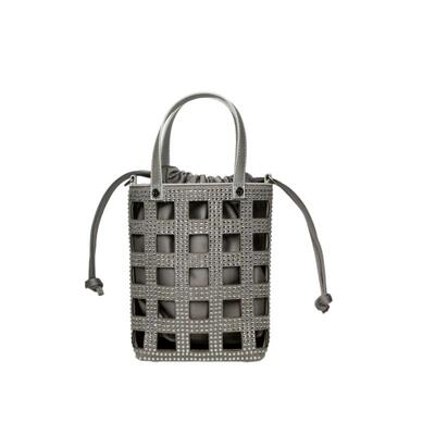 思美登水钻镂空圆桶包手提包