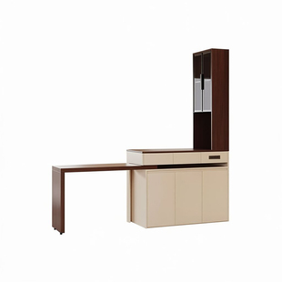 中古风实木岛台餐桌一体餐边柜吧台小户型中岛台多功能旋转收纳柜