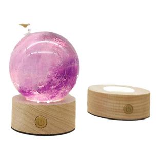 usb充电实木led灯七彩调光水晶球小夜灯便携式触摸控制发光底座