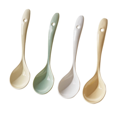 墨色奶油色带孔陶瓷长柄勺