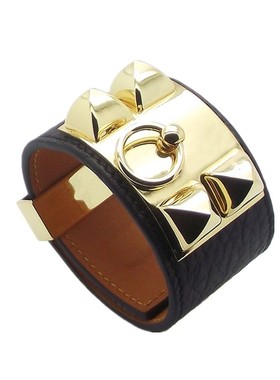 欧美女真皮铆钉朋克手镯明星同款